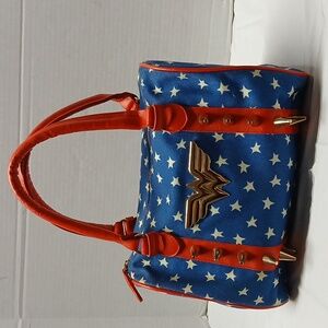 DC Comics Wonder Woman Shoulder Bag Blue & Red w/ Stars + Gold Spikes & Emblem